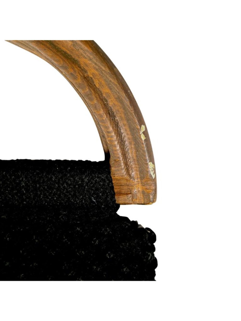 Vintage 1970s Black Macrame Purse with Wooden Handles & Floral Lining - Picture 4 of 6